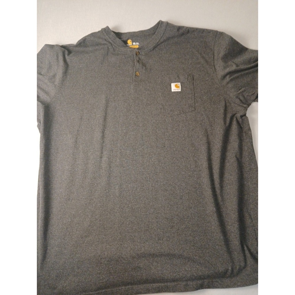 Carhartt Henley Dark Gray Pocket Logo Workwear Short Sleeve Mens S 3XLT - Picture 5 of 7